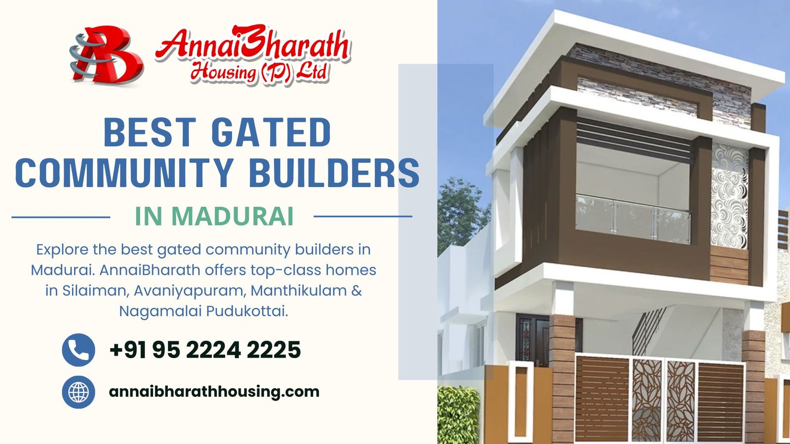 Modern gated community home by AnnaiBharath Housing in Madurai